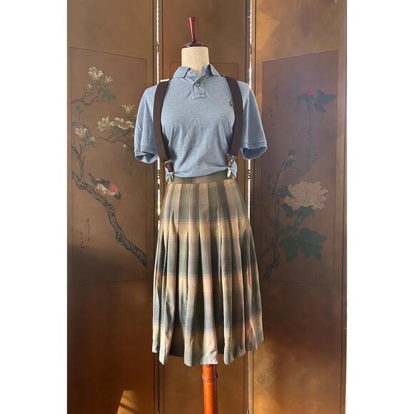 Vintage pleated skirt with check prints, formal preppy style, size 6 - Picture 1 of 5